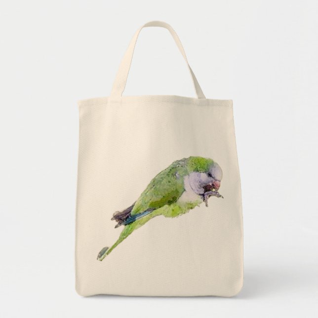 Green parrot watercolor painting tote bag (Front)