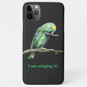 Green parrot winging it, iPhone case