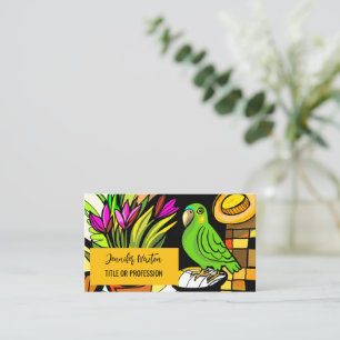 Green parrot with orange and yellow business card