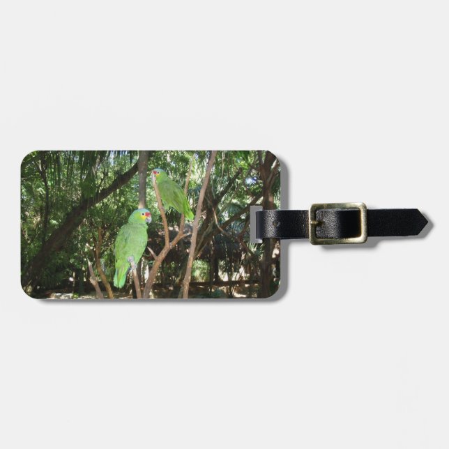 Green Parrots Luggage Tag (Front Horizontal)