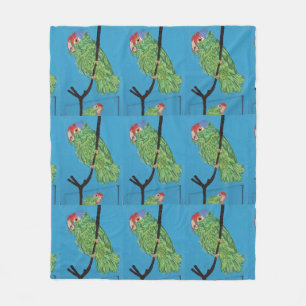 green parrots on blue fleece blanket