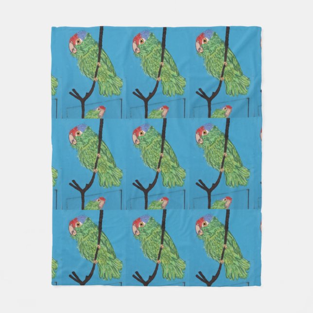 green parrots on blue fleece blanket (Front)