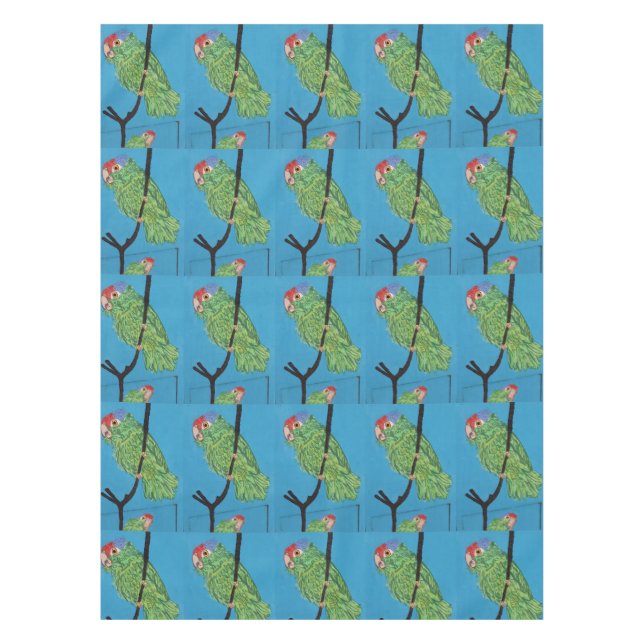 green parrots on blue tablecloth (Front)