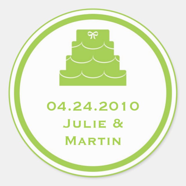 Green party cake wedding favour tag seal label (Front)