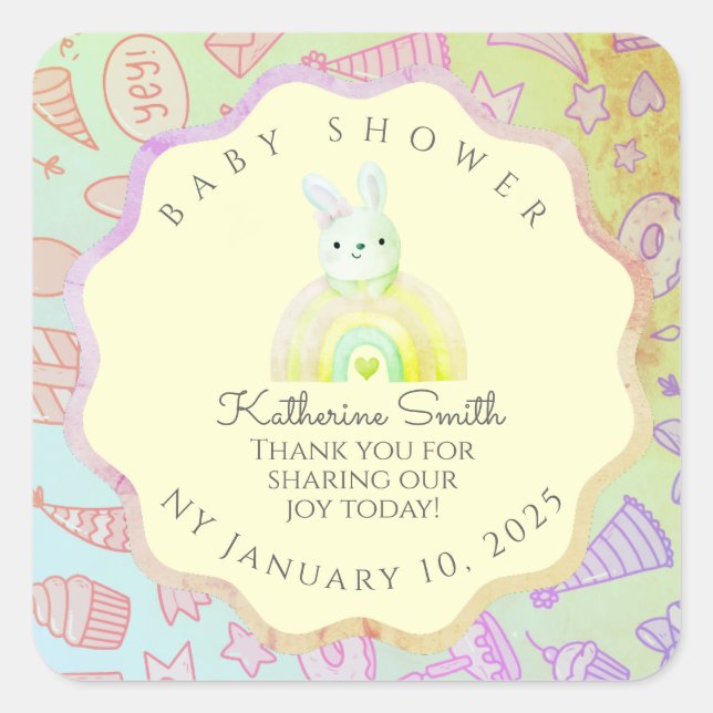 GREEN party donuts pastel babyshower BUNNY  Square Sticker (Front)