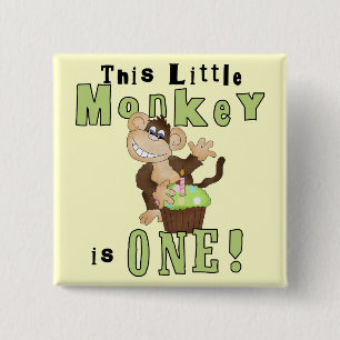 Green Party Monkey 1st Birthday Tshirts and Gifts 15 Cm Square Badge
