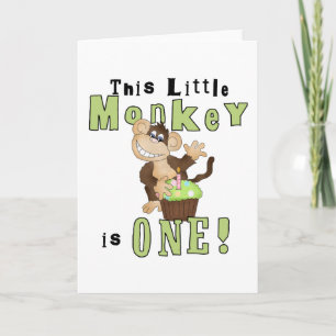 Green Party Monkey 1st Birthday Tshirts and Gifts Card