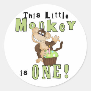 Green Party Monkey 1st Birthday Tshirts and Gifts Classic Round Sticker