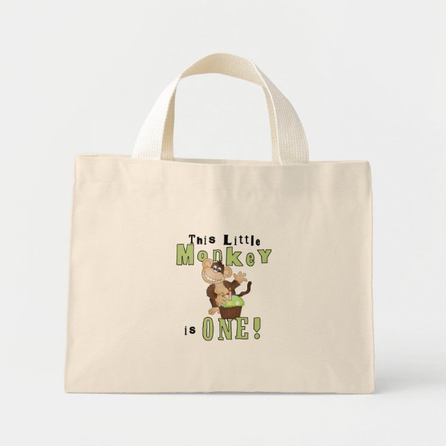 Green Party Monkey 1st Birthday Tshirts and Gifts Mini Tote Bag (Front)