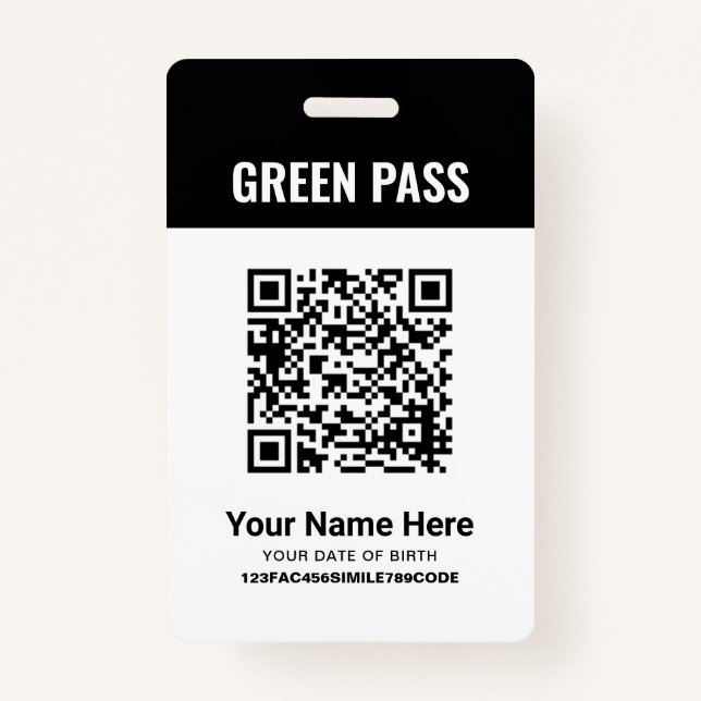 Green Pass Vaccination Certificate PVC Black ID Badge (Front)