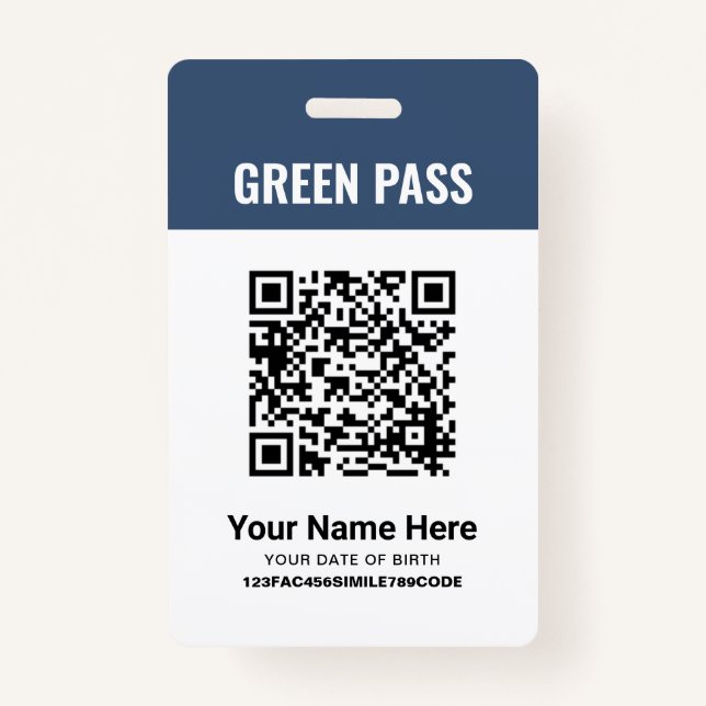 Green Pass Vaccination Certificate PVC Navy Blue ID Badge (Front)