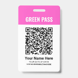 Green Pass Vaccination Certificate PVC Pink ID Badge