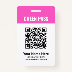 Green Pass Vaccination Certificate PVC Pink ID Badge
