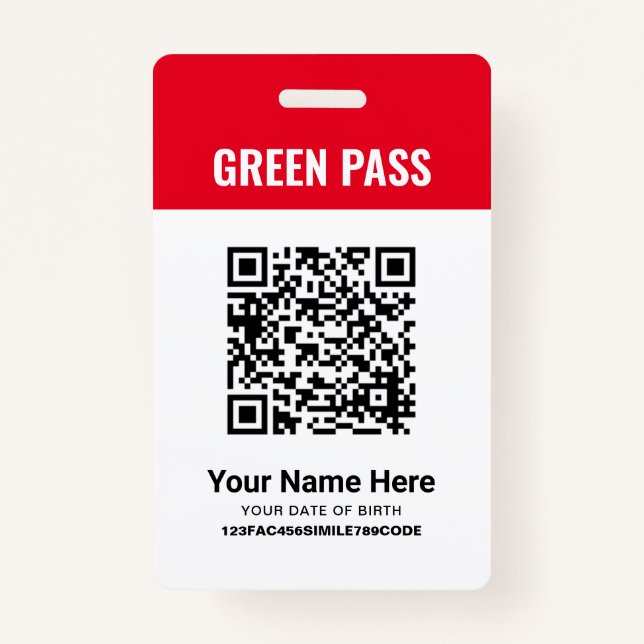 Green Pass Vaccination Certificate PVC Red ID Badge (Front)