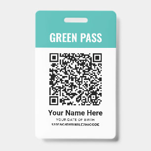 Green Pass Vaccination Certificate PVC Turquoise ID Badge