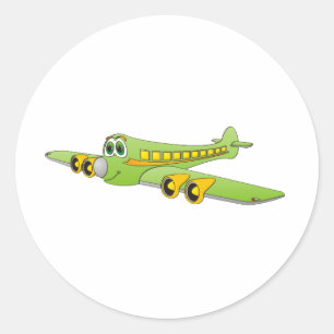 Green Passenger Jet Cartoon Classic Round Sticker