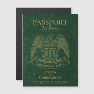 Green Passport Destination Wedding Save the Date Magnetic Invitation