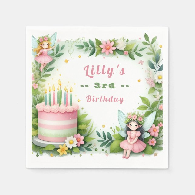 Green Pastel Fairy  Birthday - Napkin (Front)