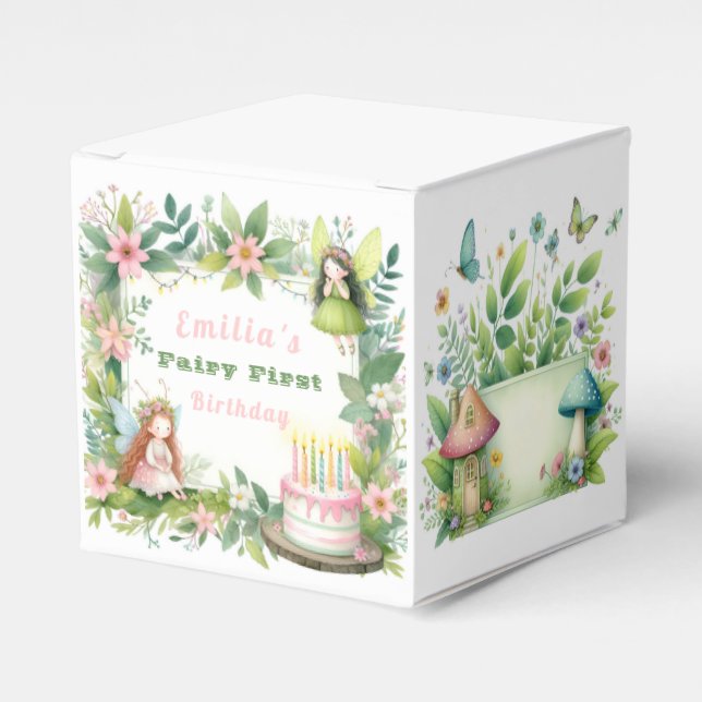 Green Pastel Fairy First Birthday - Favour Box (Front Side)