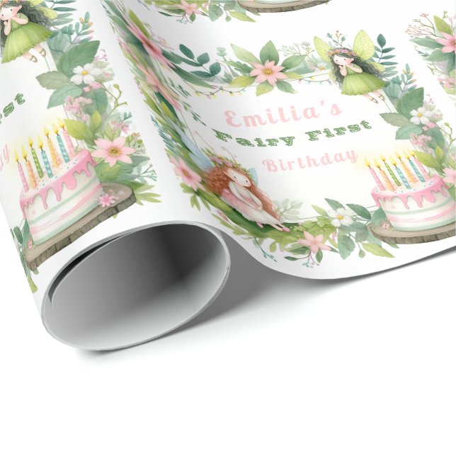 Green Pastel Fairy First Birthday - Wrapping Paper (Roll Corner)