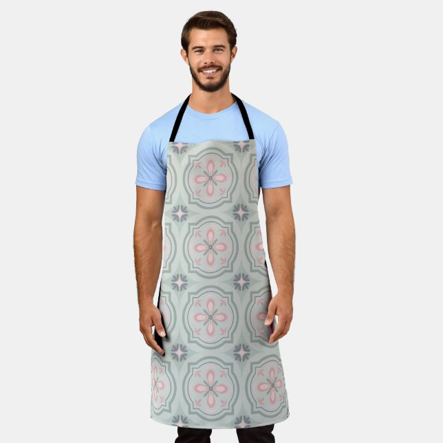 Green Pastel Floral Tiles Apron (Worn)