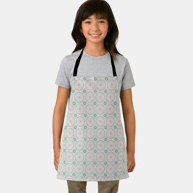 Green Pastel Floral Tiles Apron (Insitu)
