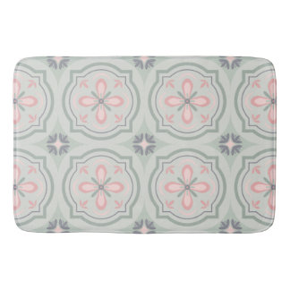 Green Pastel Floral Tiles Bath Mat