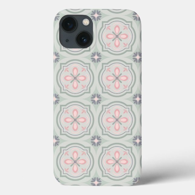 Green Pastel Floral Tiles Case-Mate iPhone Case (Back)