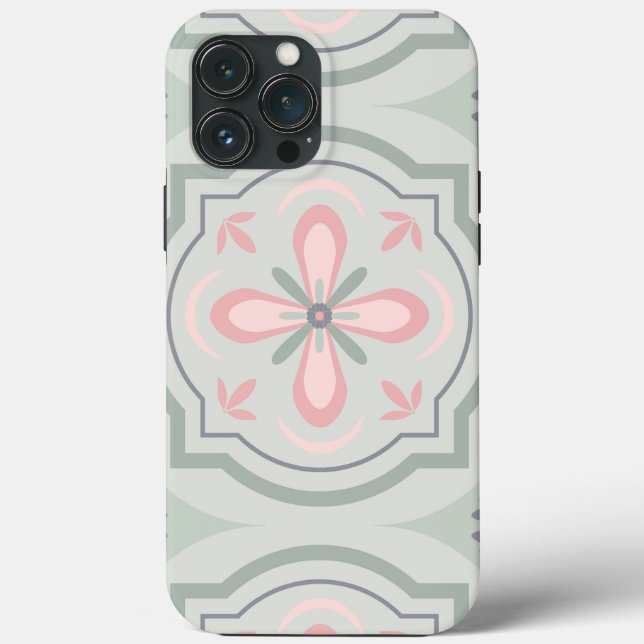 Green Pastel Floral Tiles Case-Mate iPhone Case (Back)