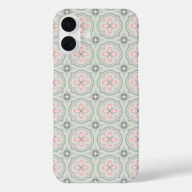 Green Pastel Floral Tiles Case-Mate iPhone Case (Back)