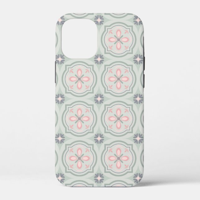 Green Pastel Floral Tiles Case-Mate iPhone Case (Back)