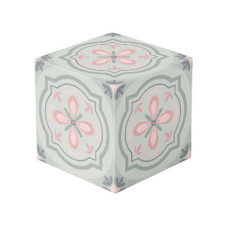 Green Pastel Floral Tiles Cube