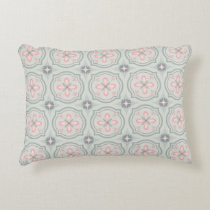 Green Pastel Floral Tiles Decorative Cushion