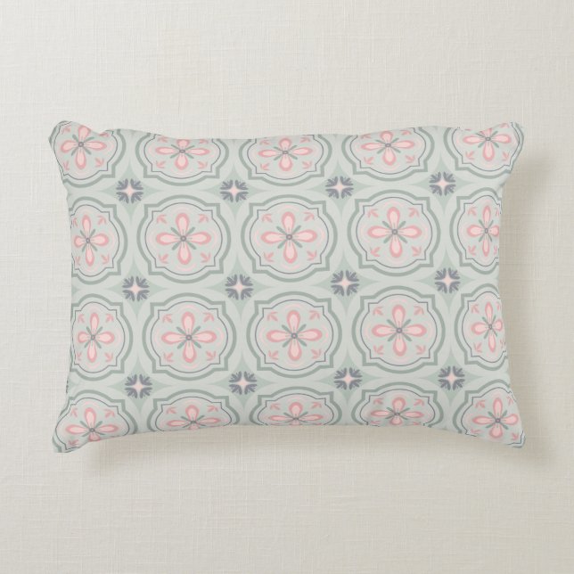 Green Pastel Floral Tiles Decorative Cushion (Front)