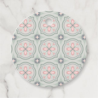 Green Pastel Floral Tiles Favour Tags
