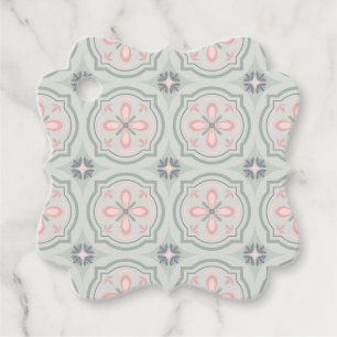 Green Pastel Floral Tiles Favour Tags