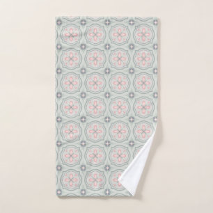 Green Pastel Floral Tiles Hand Towel