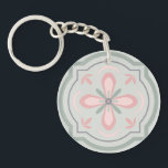 Green Pastel Floral Tiles Key Ring<br><div class="desc">cool floral shapes pattern</div>