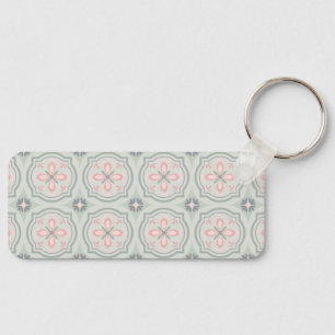 Green Pastel Floral Tiles Key Ring