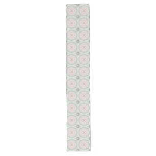 Green Pastel Floral Tiles Long Table Runner