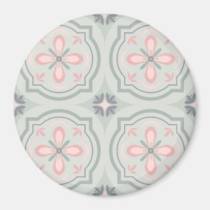 Green Pastel Floral Tiles Magnet