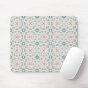 Green Pastel Floral Tiles Mouse Mat