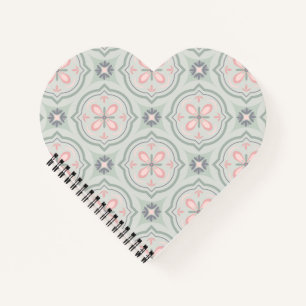 Green Pastel Floral Tiles Notebook