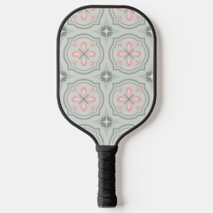Green Pastel Floral Tiles Pickleball Paddle