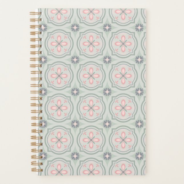 Green Pastel Floral Tiles Planner (Front)