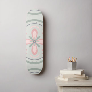Green Pastel Floral Tiles Skateboard