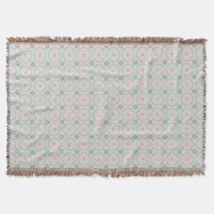 Green Pastel Floral Tiles Throw Blanket