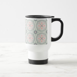 Green Pastel Floral Tiles Travel Mug