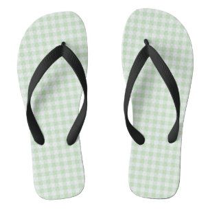 Green Pastel Gingham Flip Flops, Adult Wide Strap Flops
