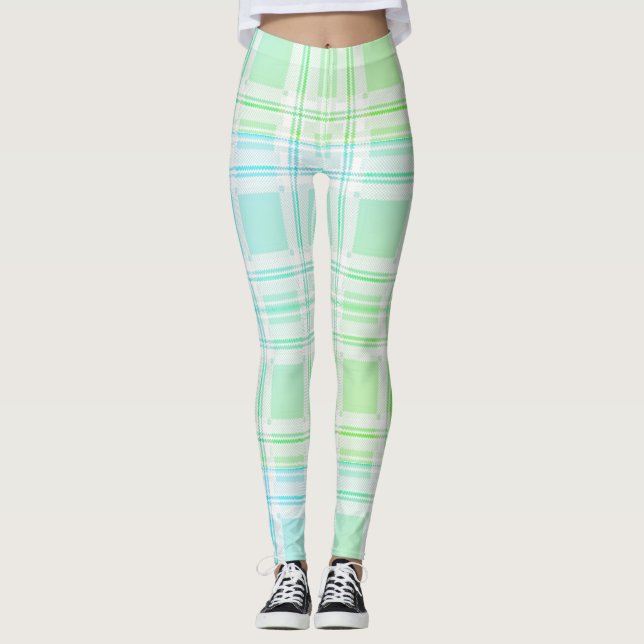 Green Pastel Plaid Leggings (Front)
